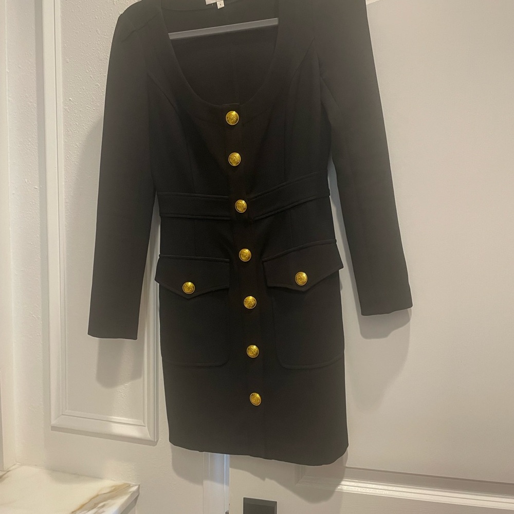 A.L.C. Ivy Black Dress with Gold Buttons